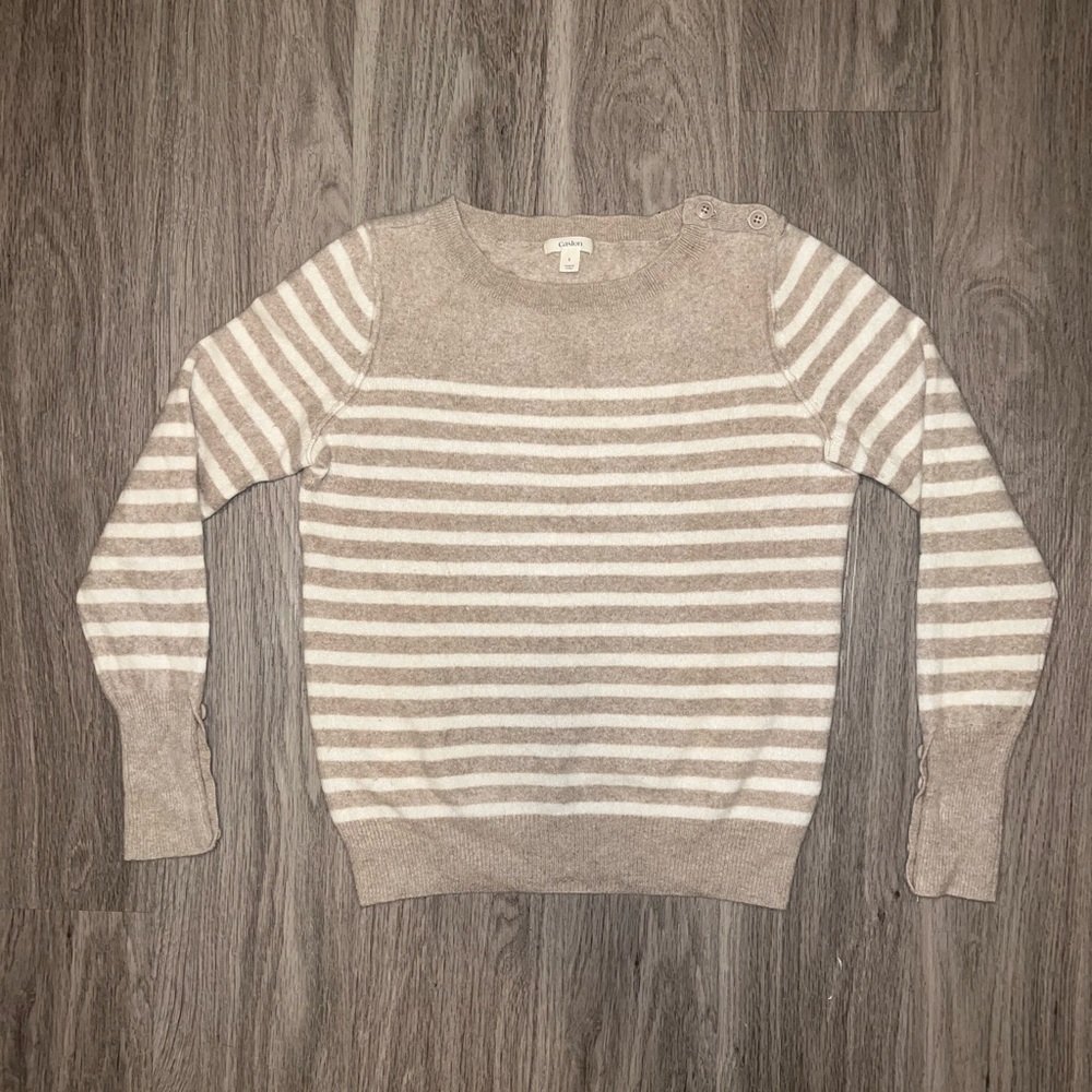 Caslon 100% Cashmere Pullover Sweater Tan Ivory size Large